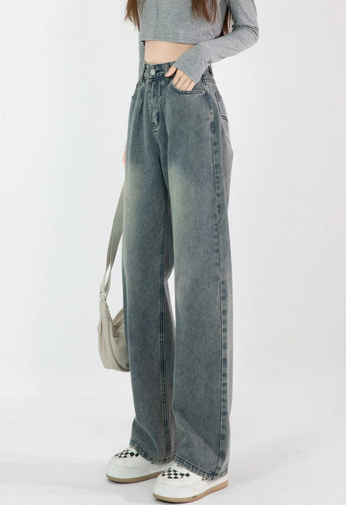 High-Waisted Faded Wide Leg Jeans