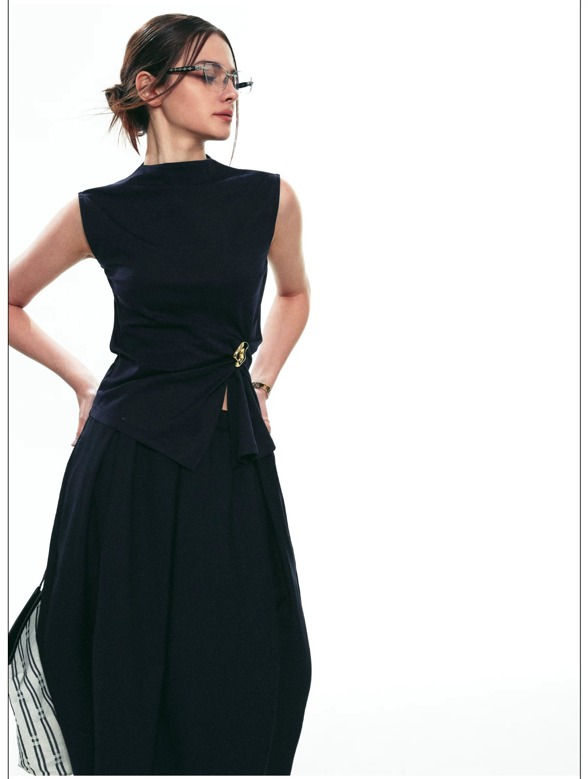 Gathered Buckle Ring Sleeveless Top