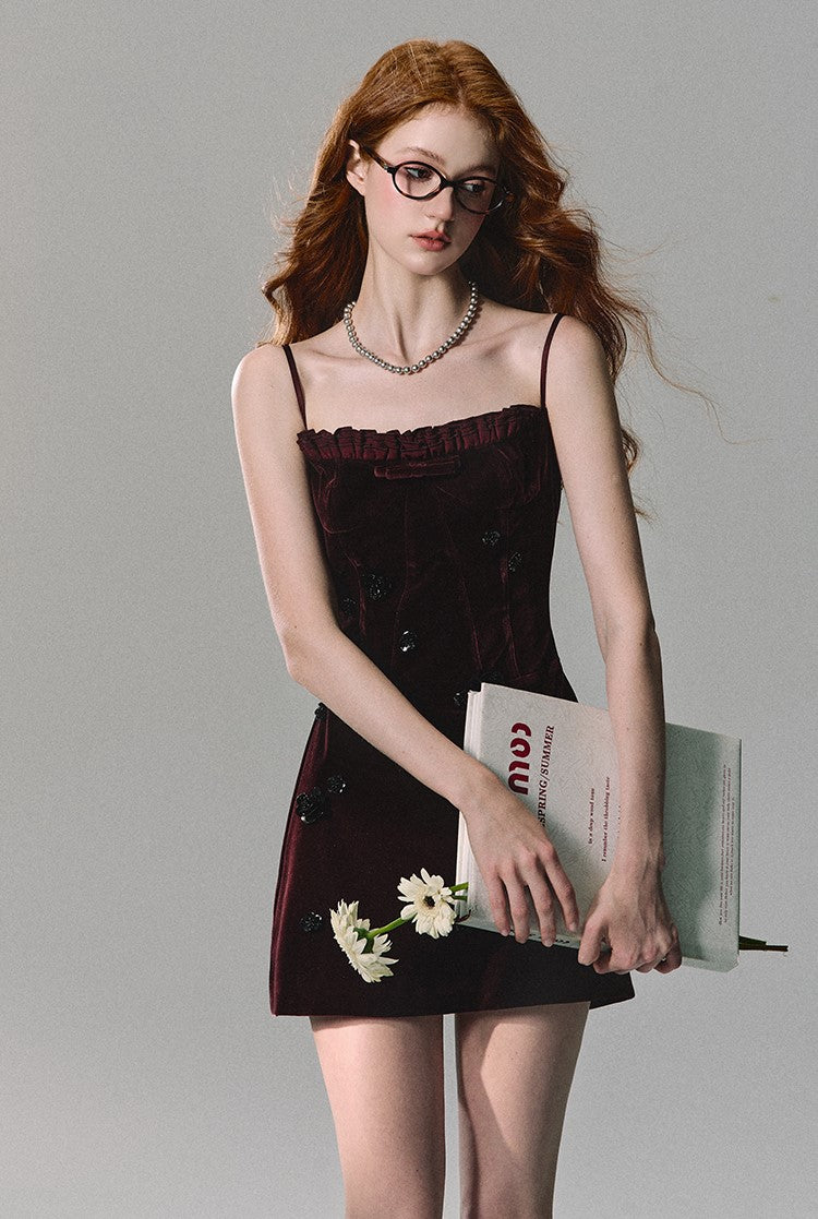 Burgundy Velvet Mini Dress