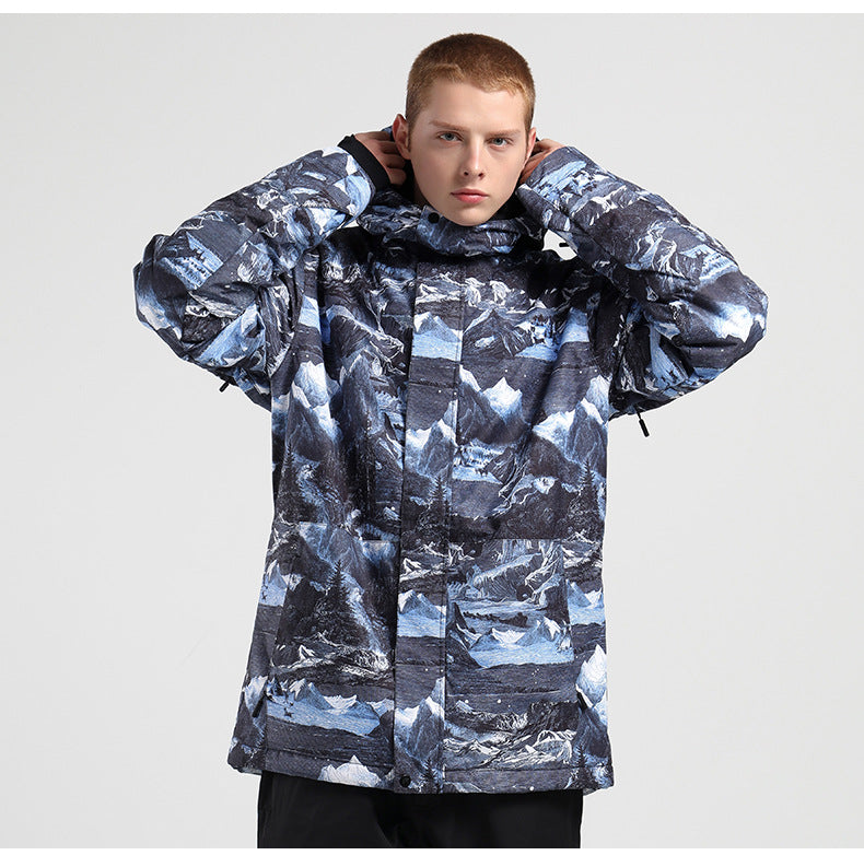 Graphic Print Hooded Snowboard Jacket