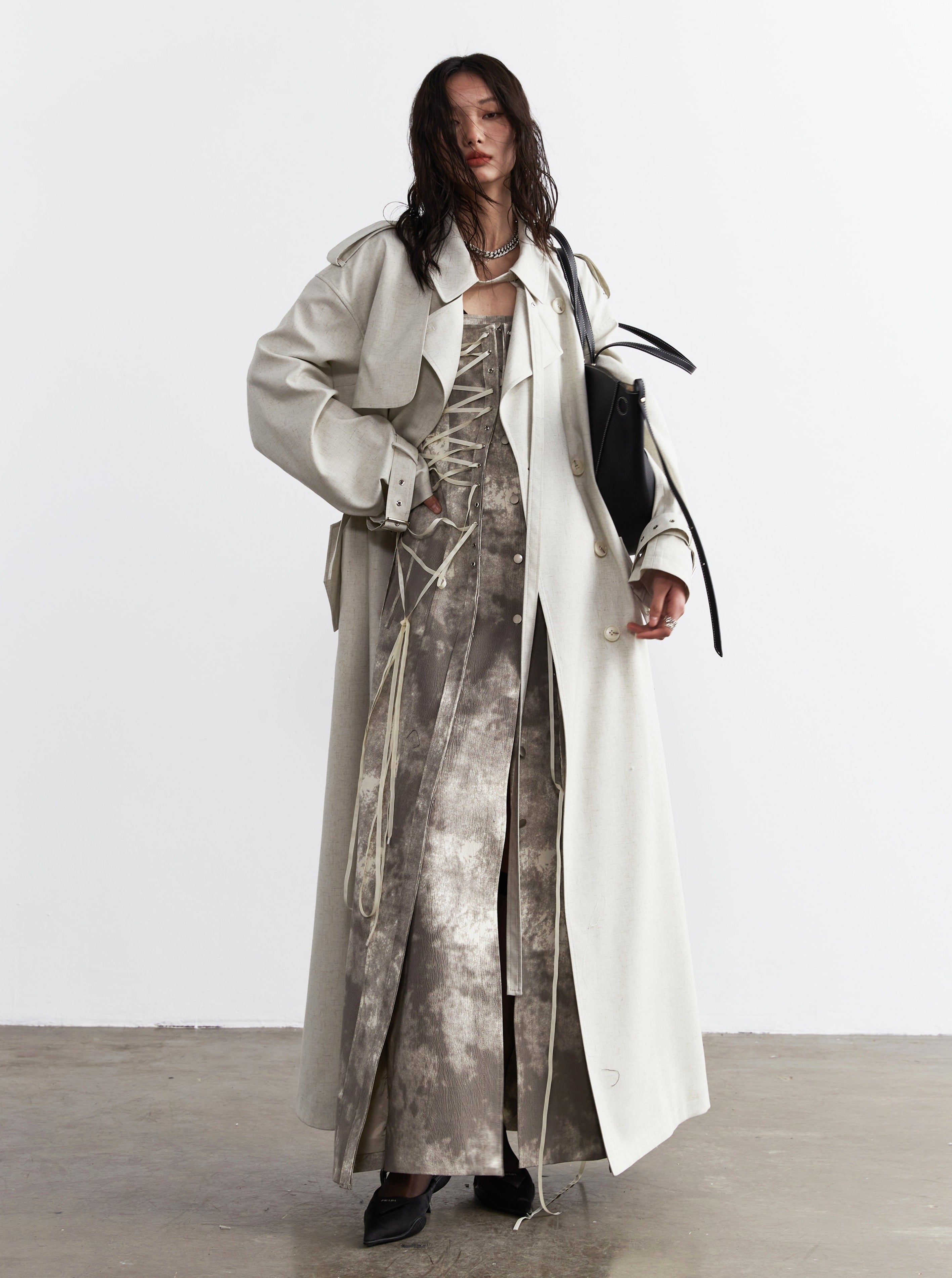 Ivory Elegance Oversized Trench Coat