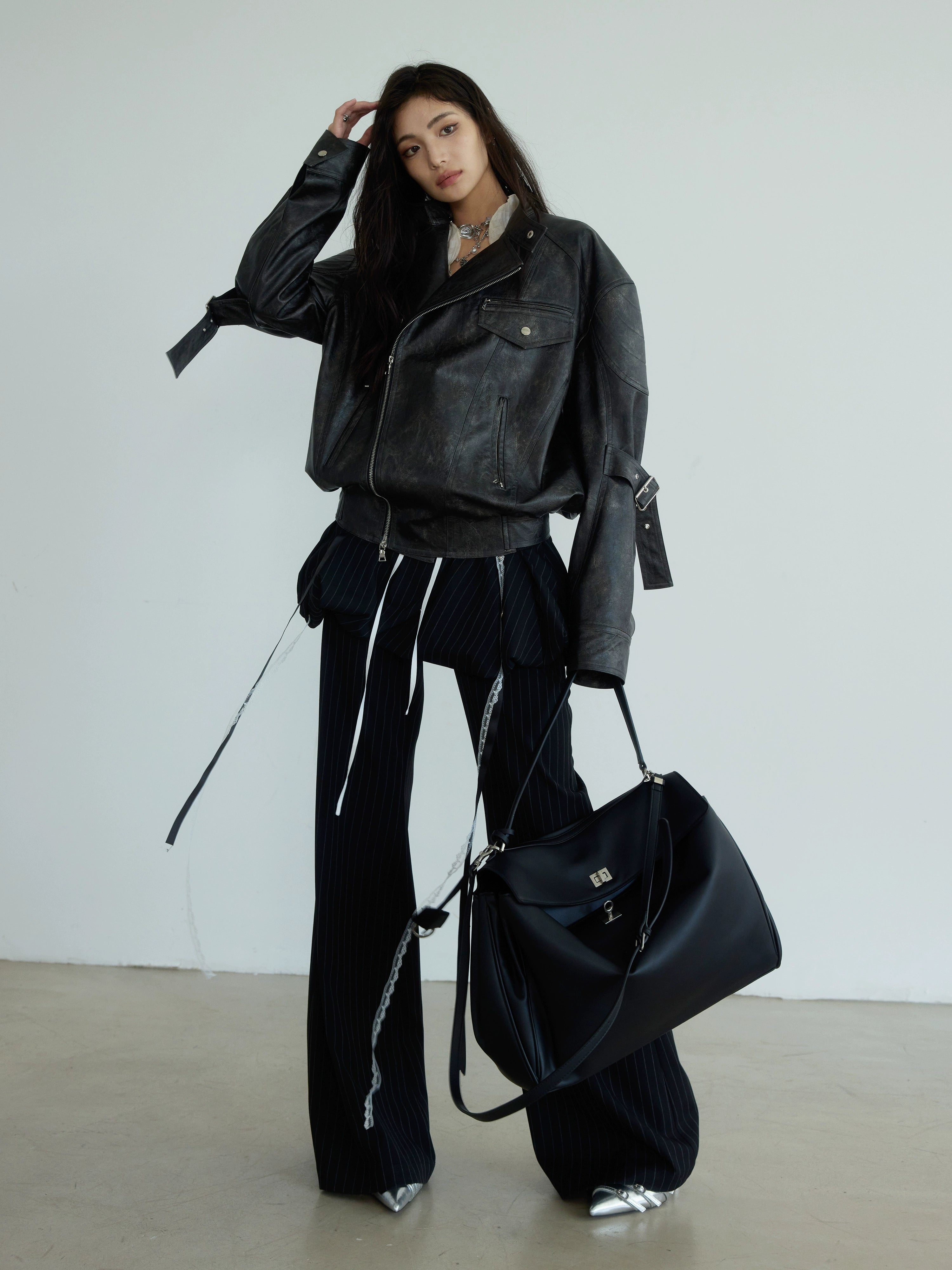 Oversized Leather Biker Jacket