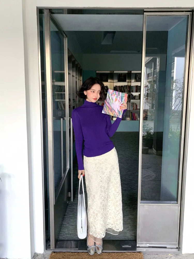 White Lace Floral Midi Skirt