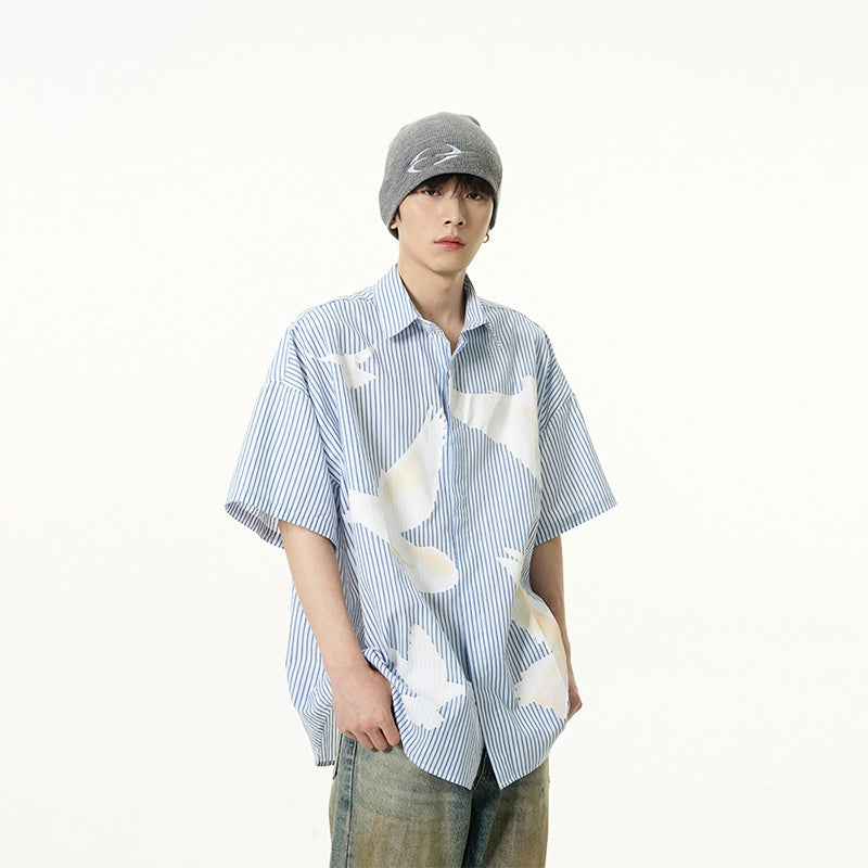 Striped Dove Print Button Up Shirt
