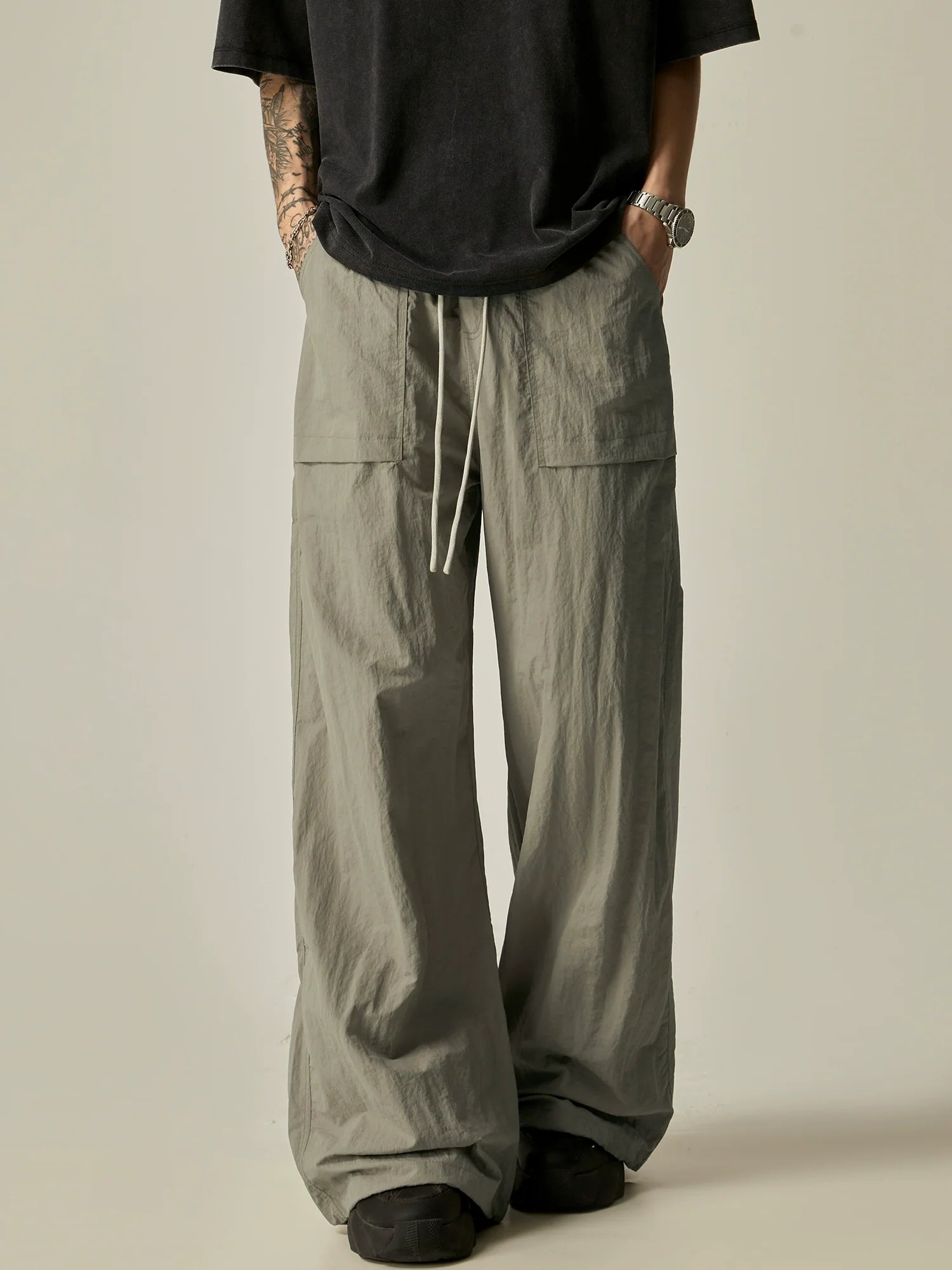 Wide-Leg Linen Drawstring Lounge Pants