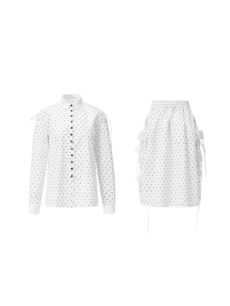 Retro Cat Paw Dot Shirt & Skirt Set - chiclara