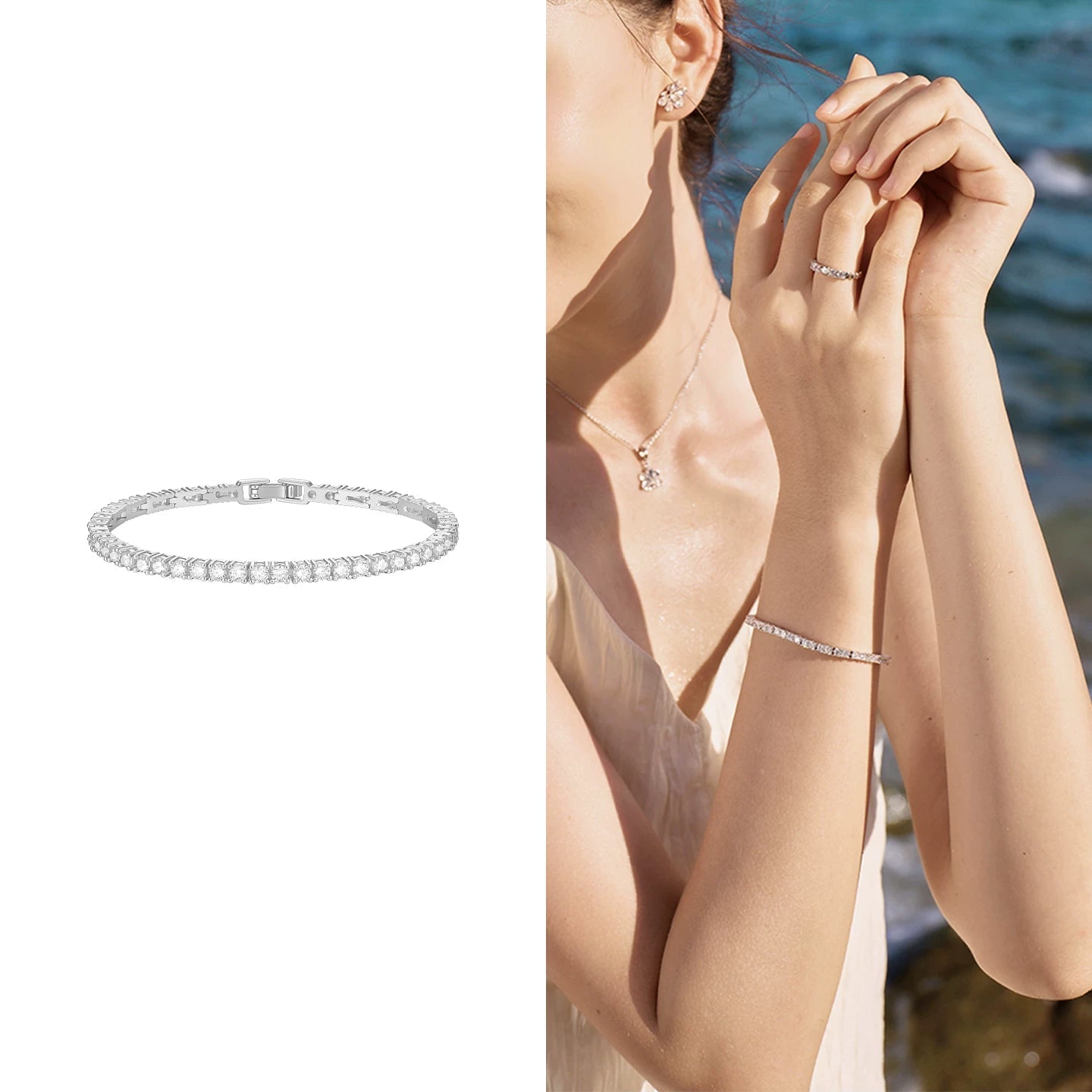 Gradient Crystal Tennis Bracelet - First Snow / M