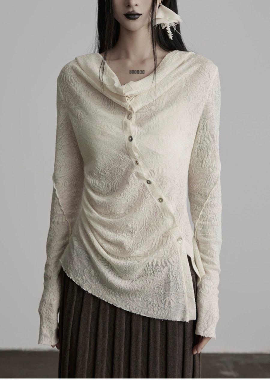 Asymmetric Buttoned Wool Knit Top