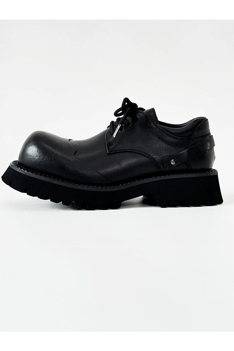 Chunky Black Platform Derby Shoes with Rounded Toe