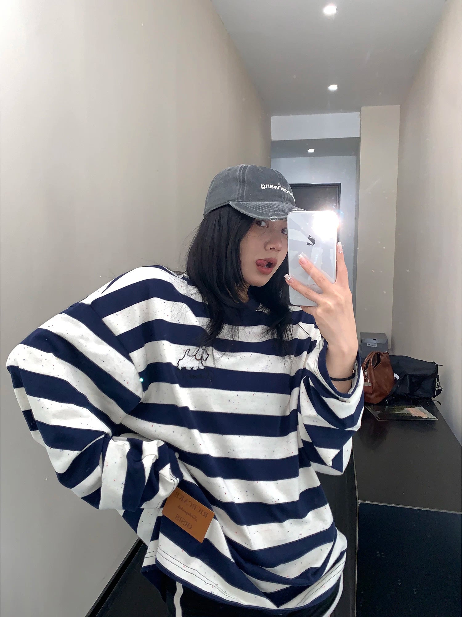 Navy Speckle Stripe Pup Tee