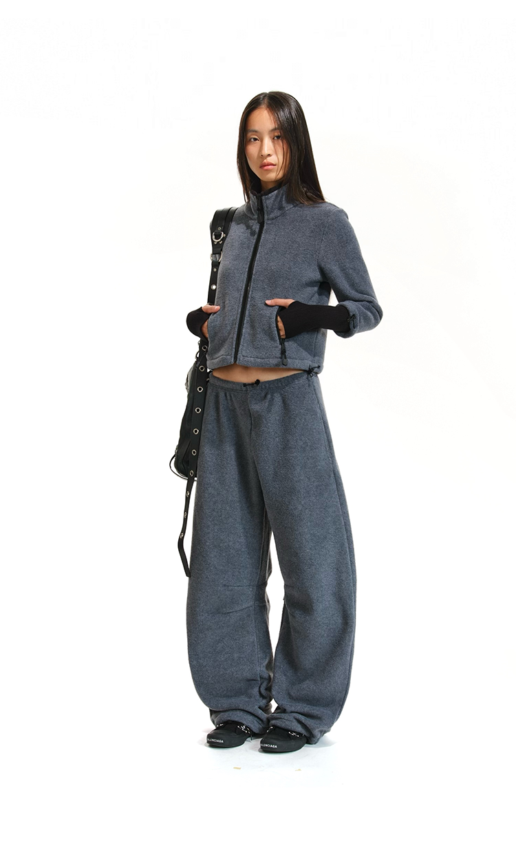 Fleece Short Warm Jacket / Curved Knife Pants Set