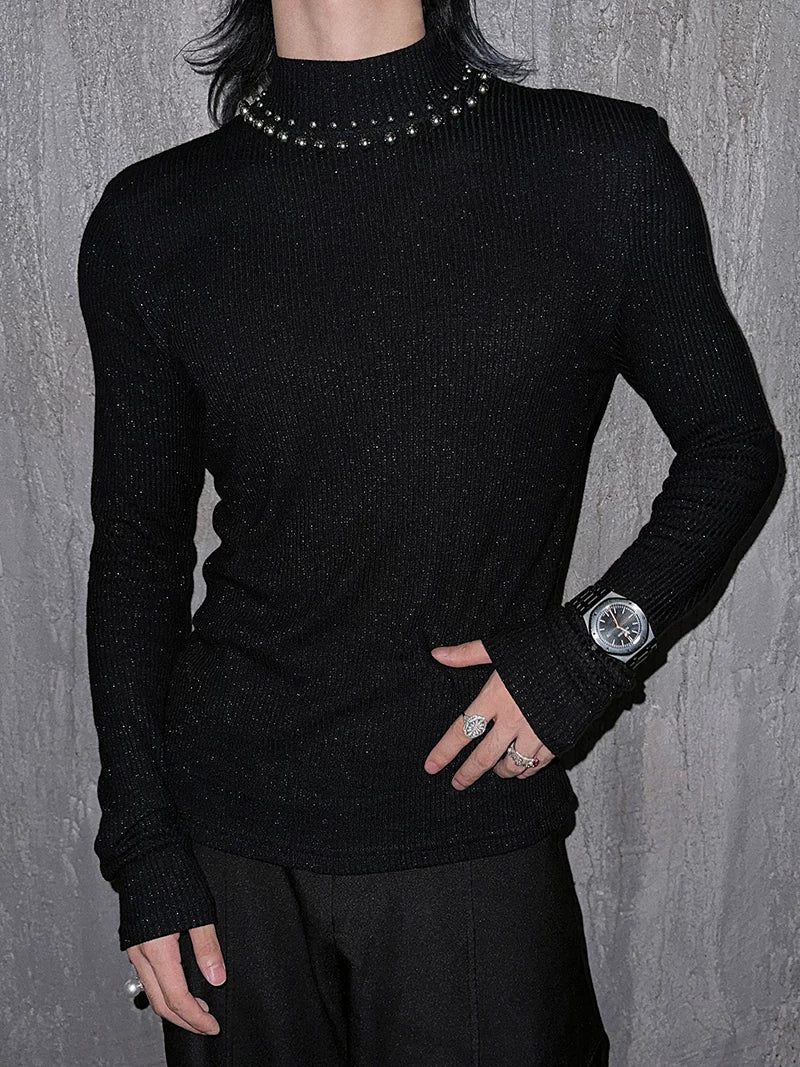 Cosmic Halo Beaded Knit Turtleneck