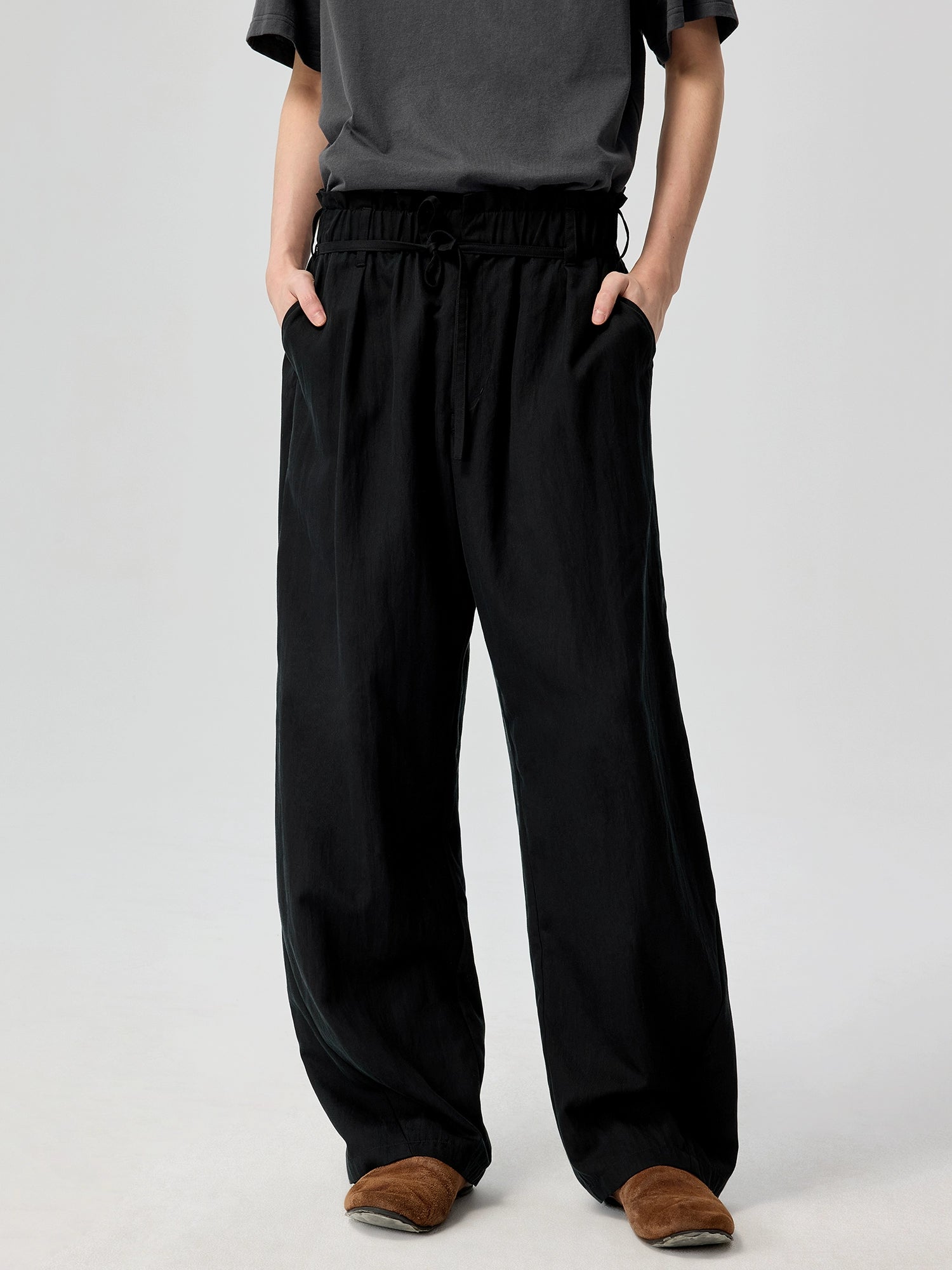 Wide Leg Relaxed Pants with Pleats Detail