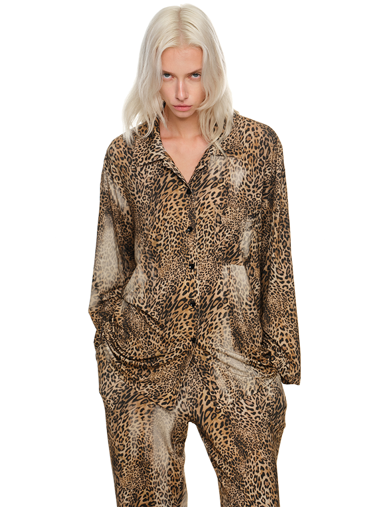 Leopard Print Silk Pajama Set