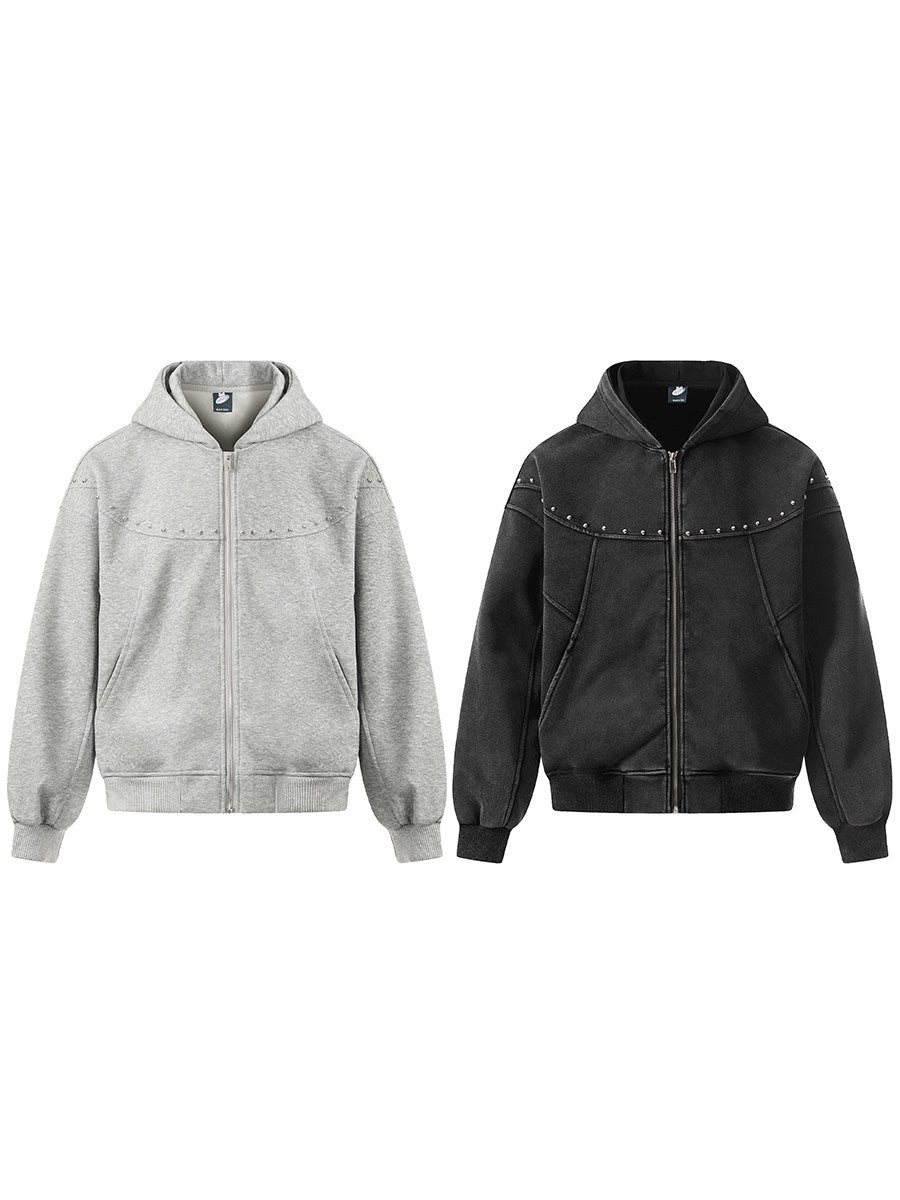 Men's Studded Oversized Zip-Up Hoodie