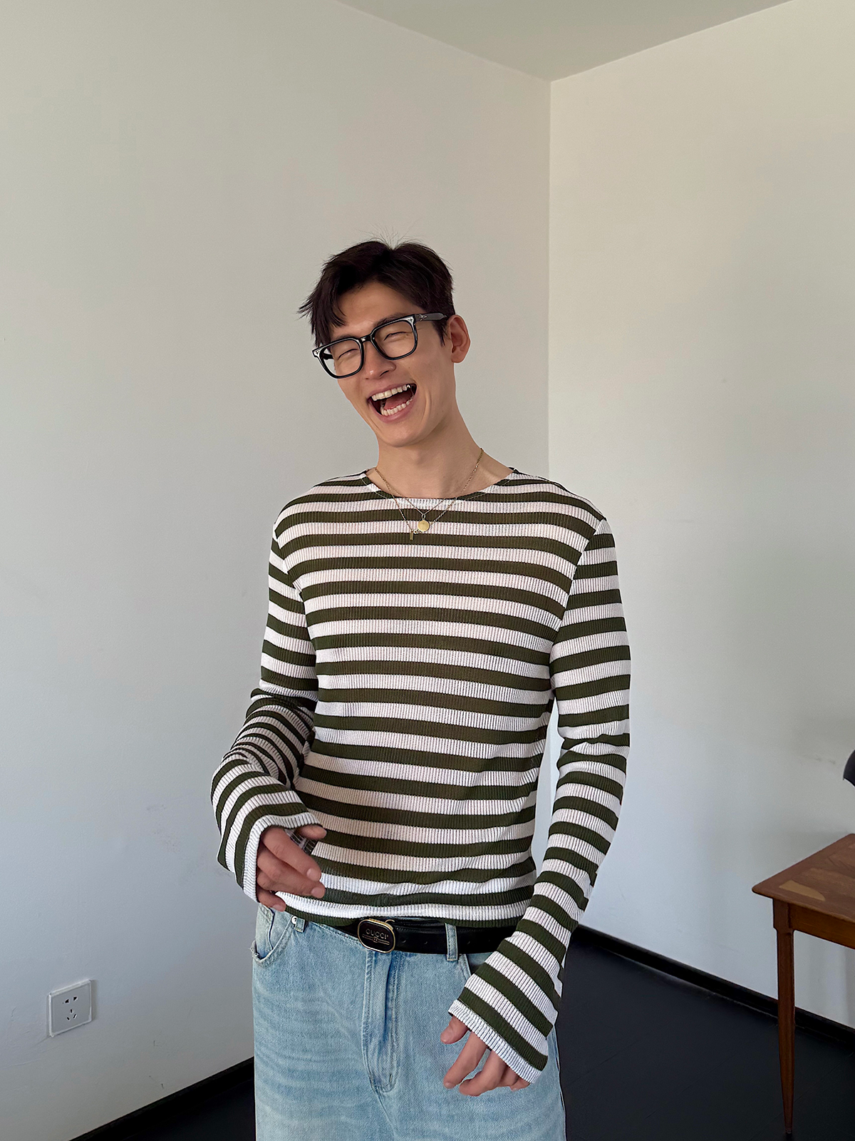 Olive White Striped Long Sleeve
