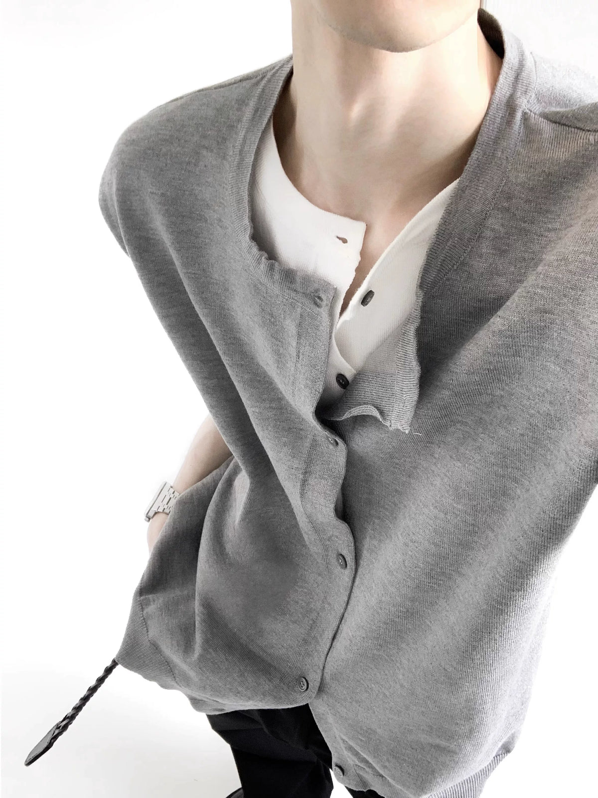 Layered Knit Button Cardigan Tee
