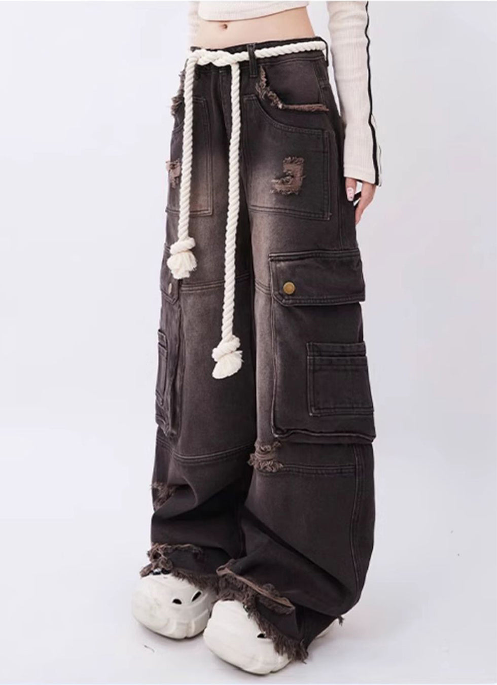 Multi-Pocket Design Straight Pants - chiclara