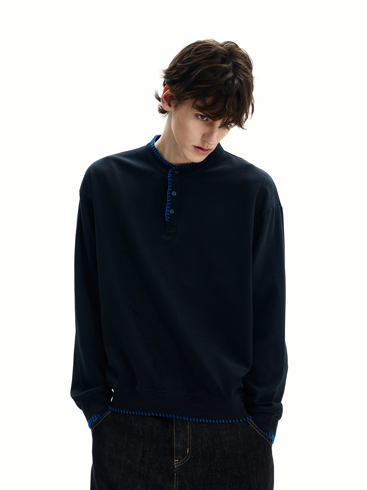 Ivory Stitch Henley Sweatshirt