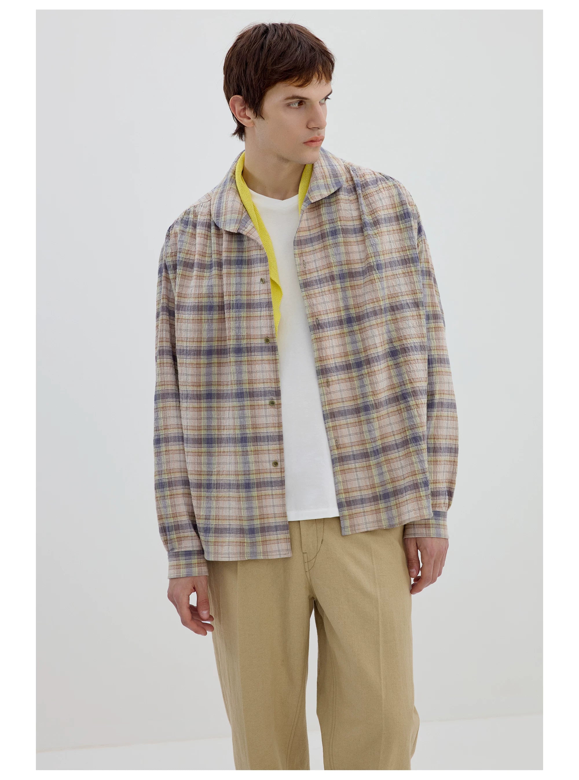 Oversized Pastel Plaid Button-Up Shirt