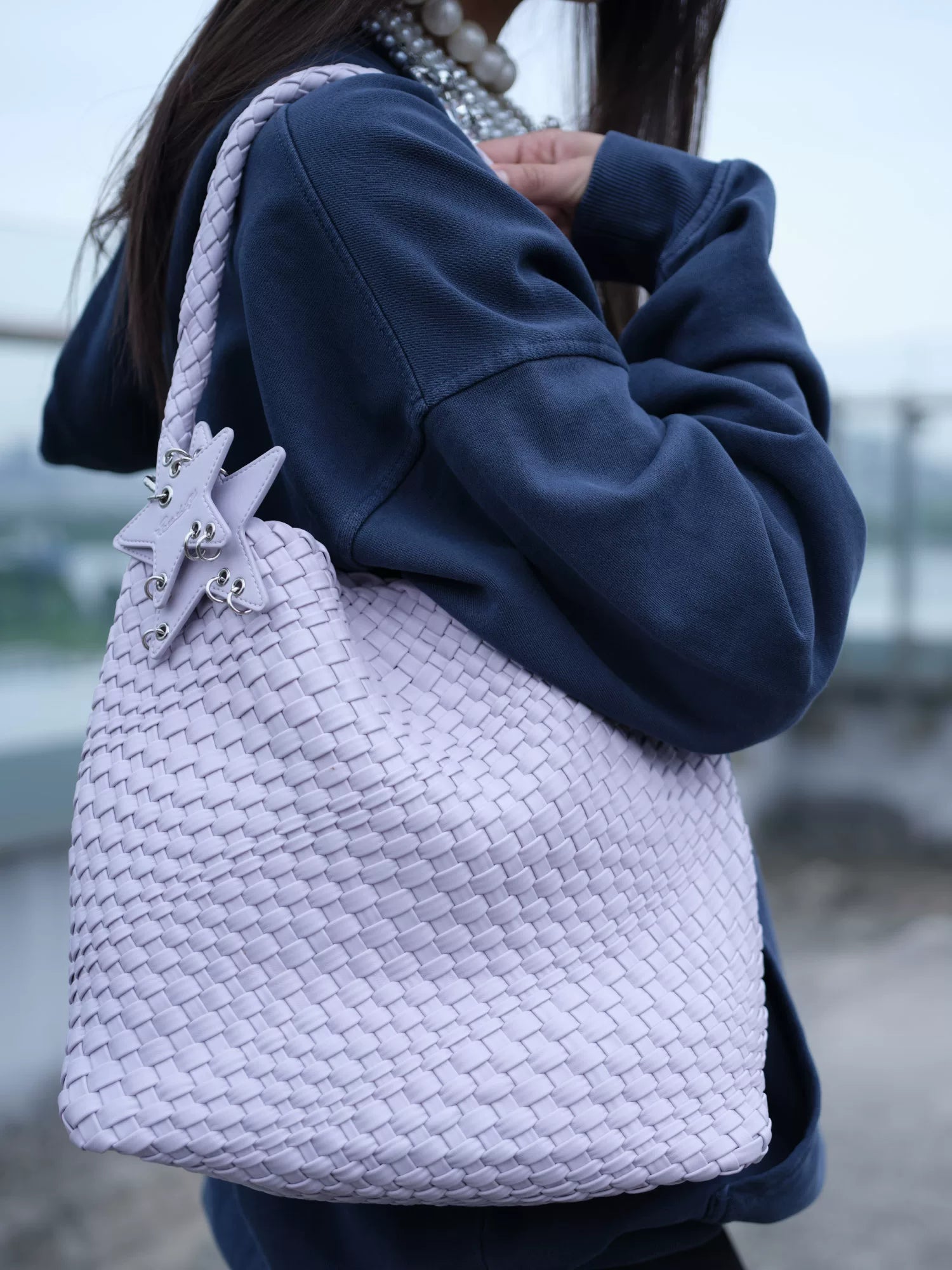 Metallic Woven Star Hobo Tote - view 2