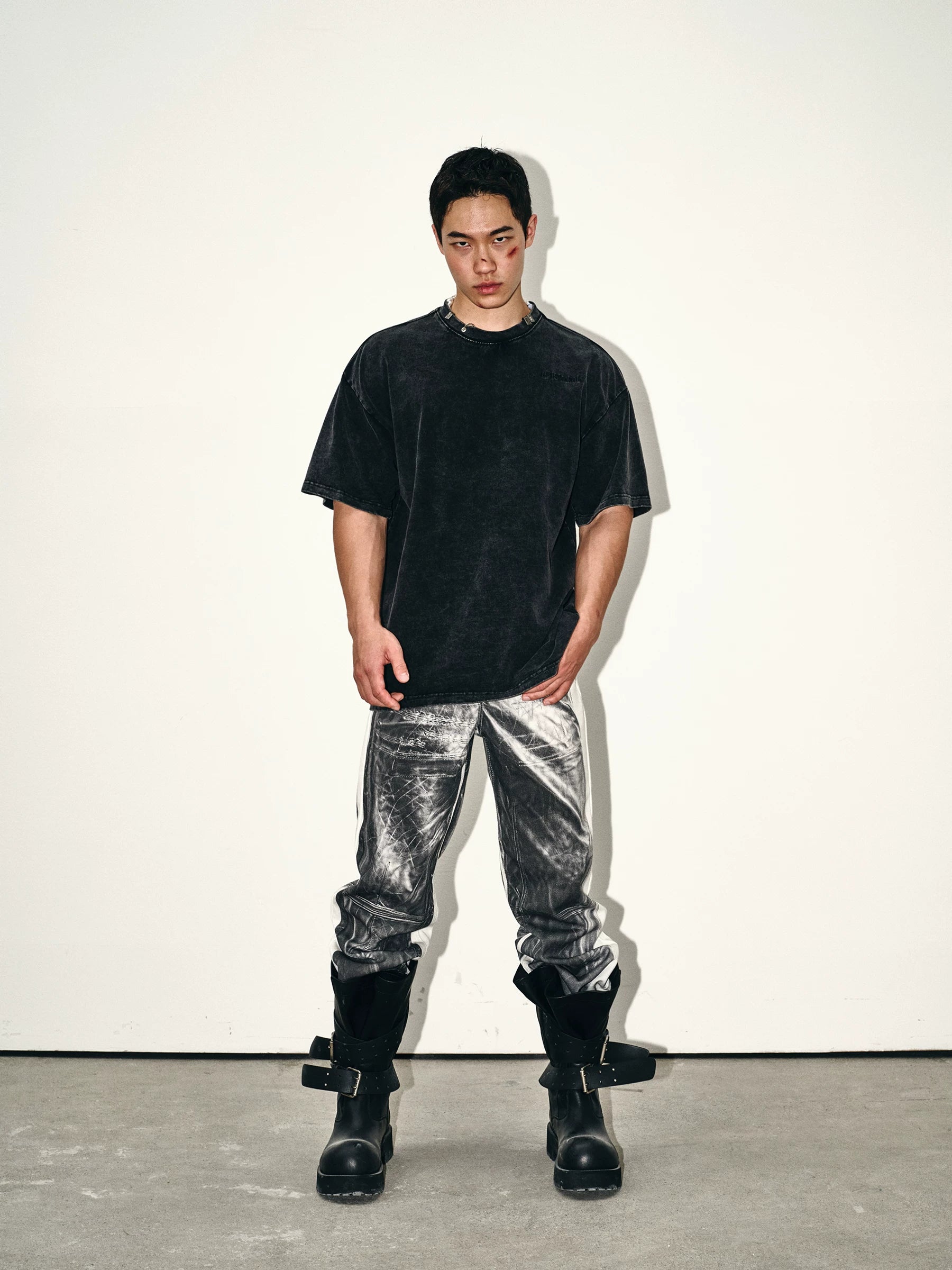 Monochrome Marble Contrast Panel Pants