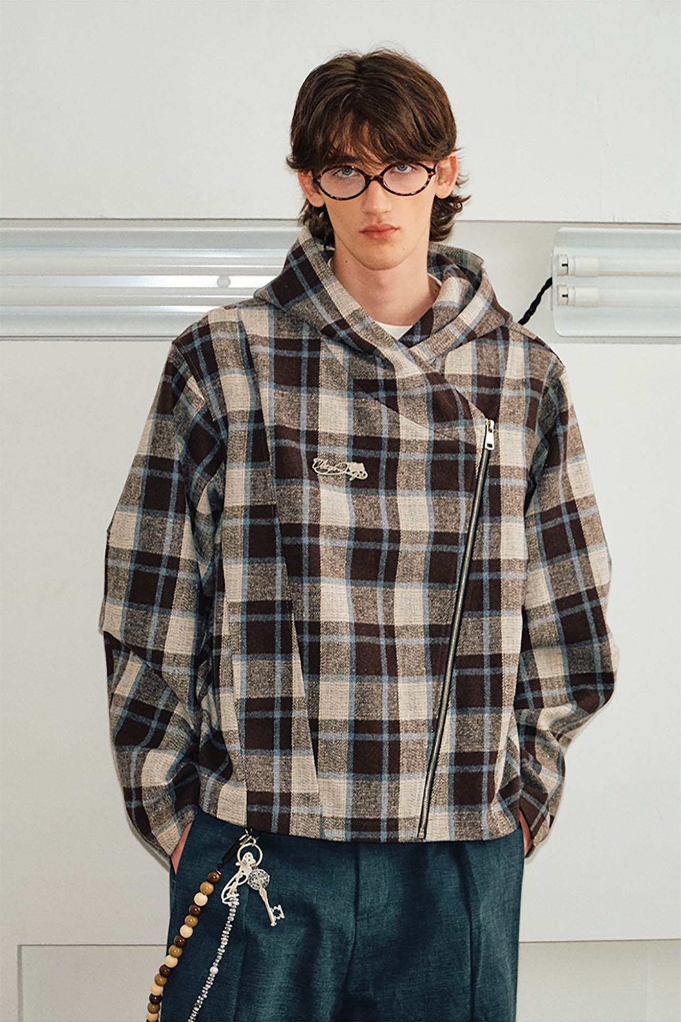 Asymmetrical Hooded Plaid Flannel Hoodie