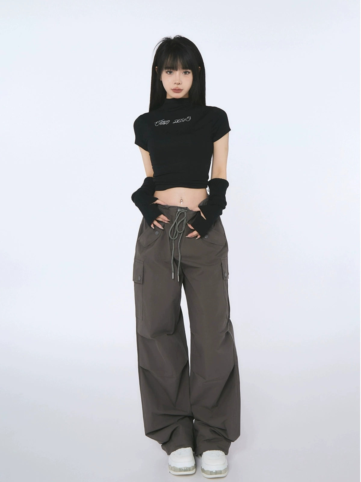 High-Waist Drawstring Cargo Joggers - chiclara