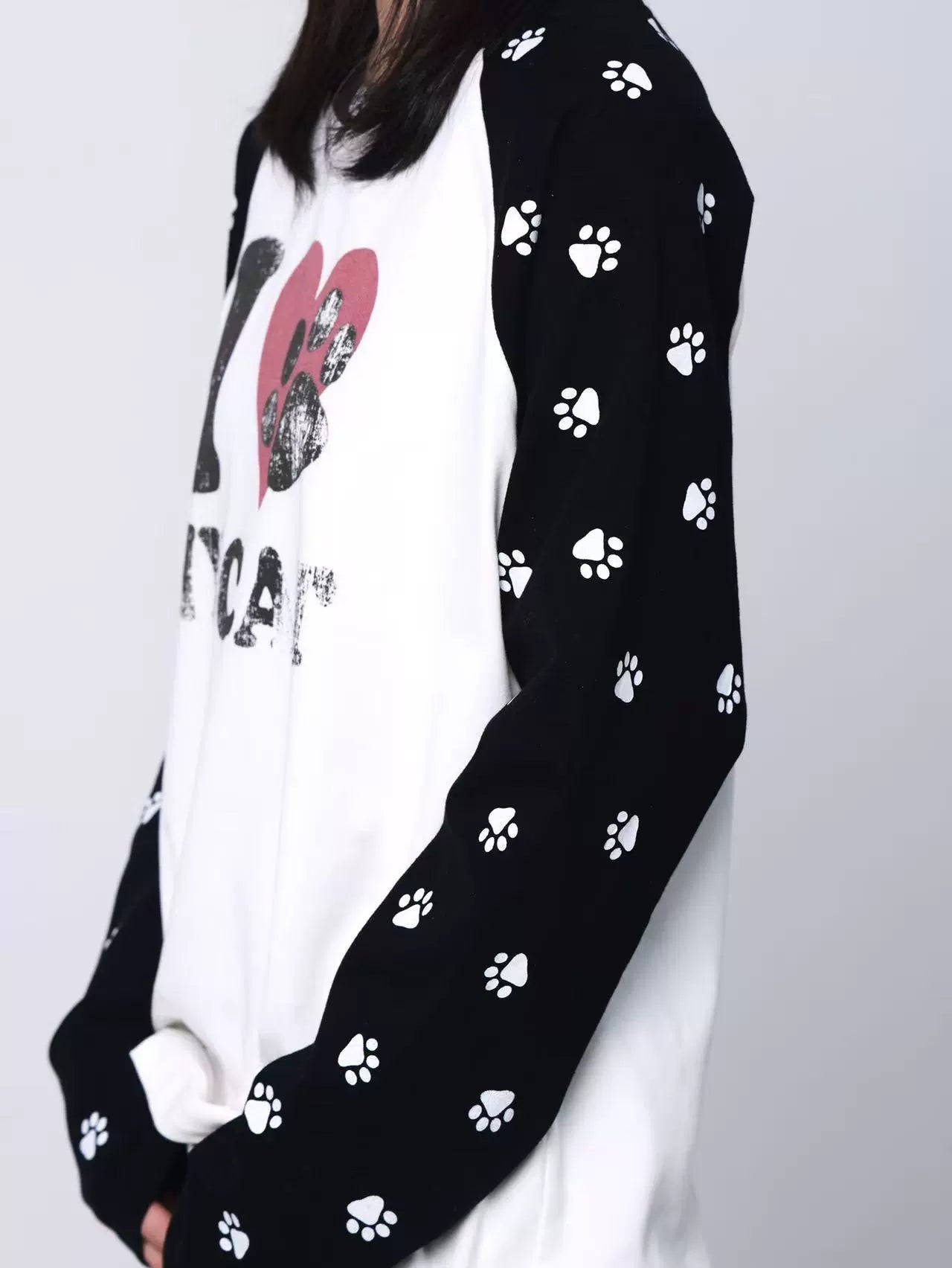 Pawprint Heart Cat Lover Raglan Longsleeve
