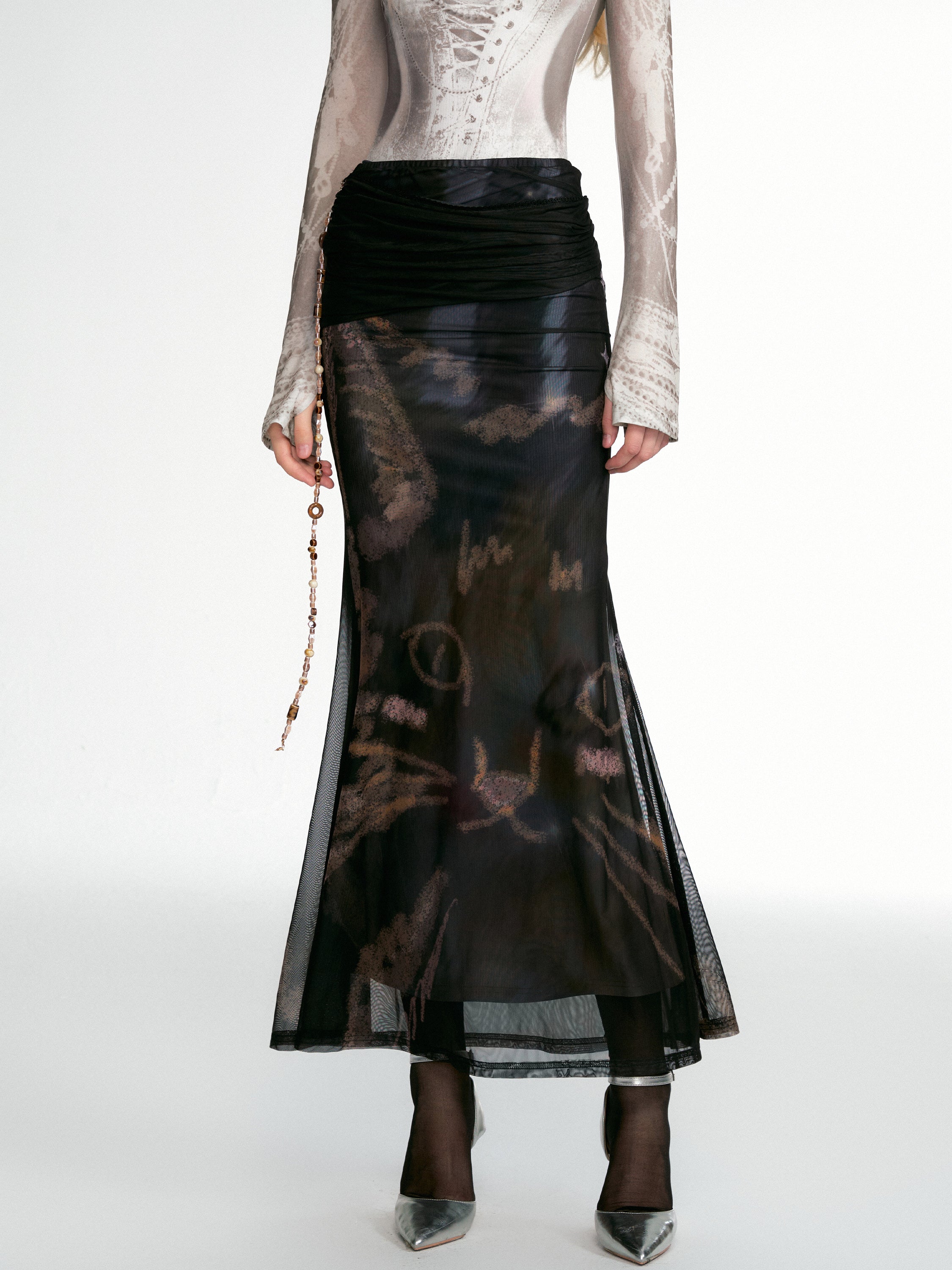 Black Mesh Tie Dye Skirt