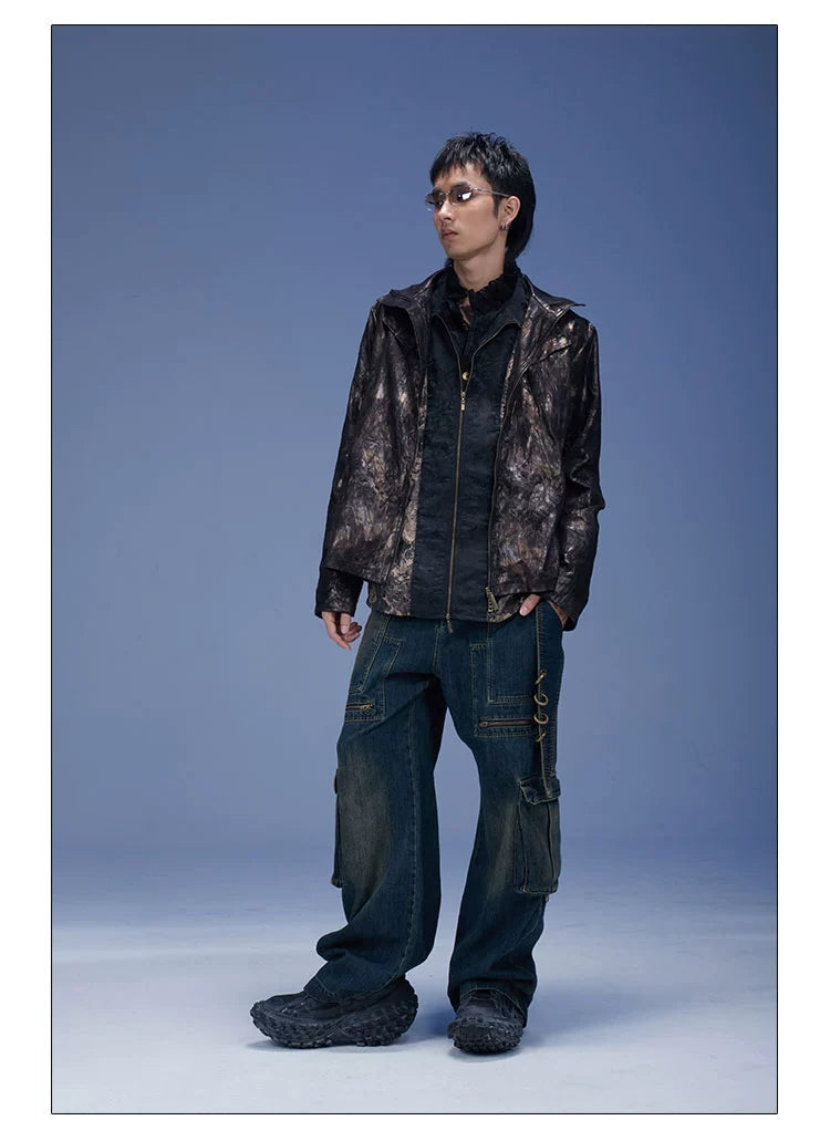 Lace-Up Pocket Cargo Jeans