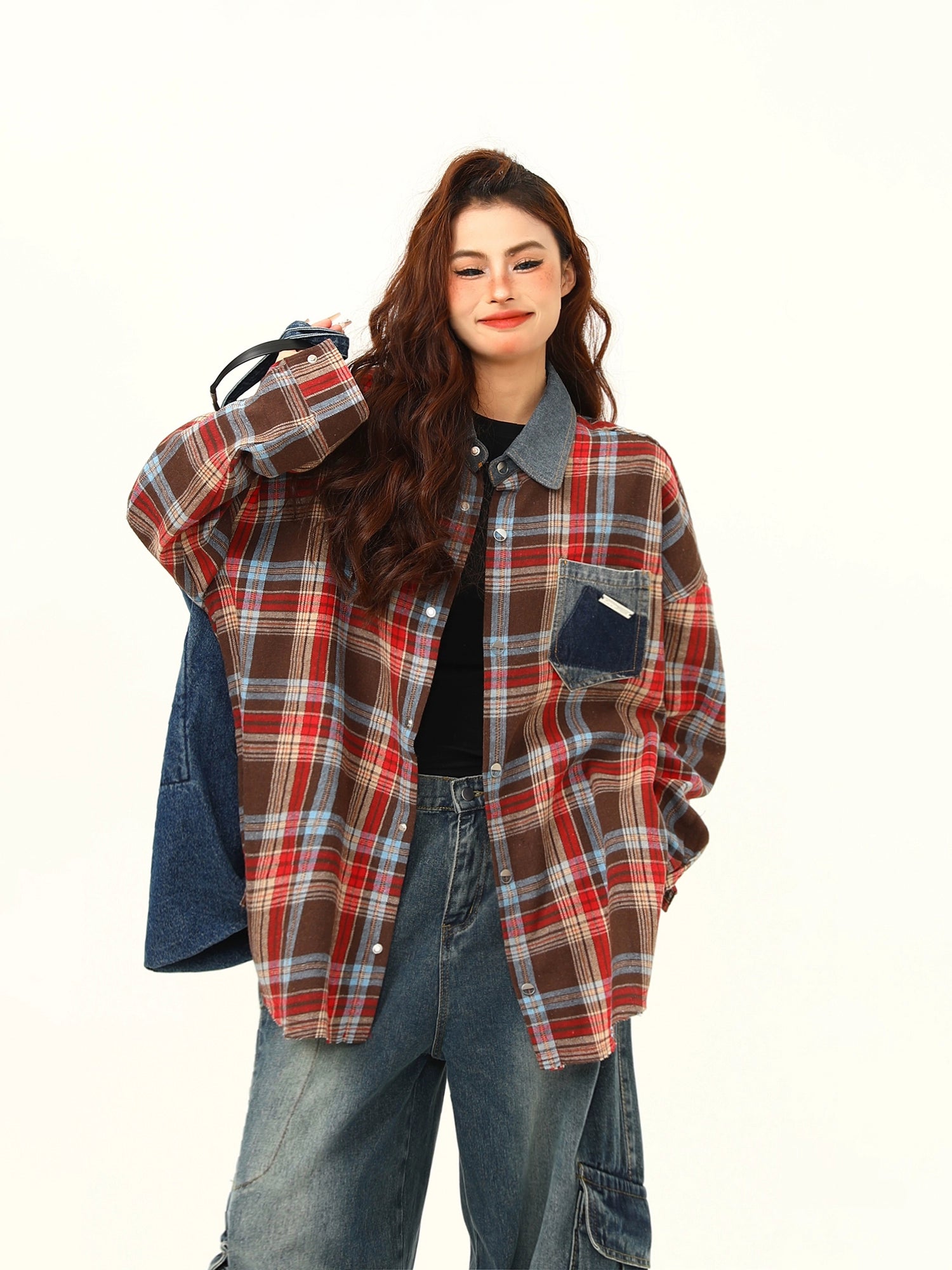 Plaid Patchwork Shirt Jacket