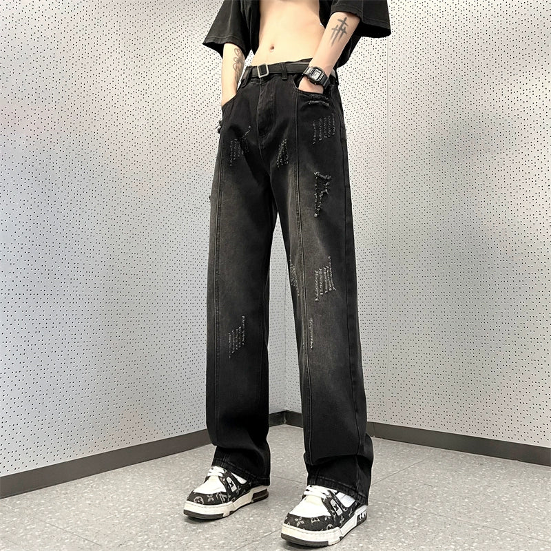 Distressed Wide-Leg Jeans
