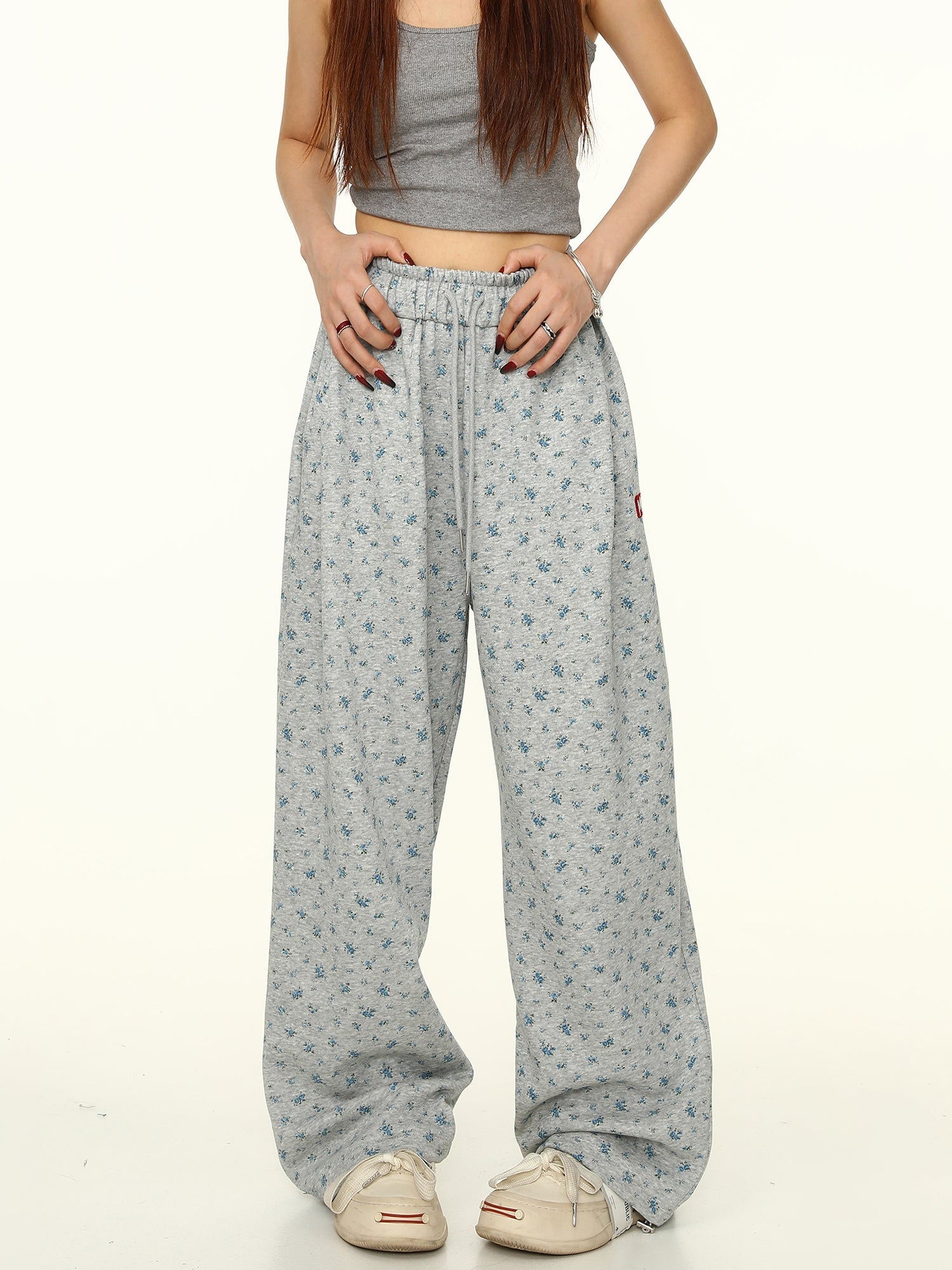 Floral Print Wide-Leg Sweatpants