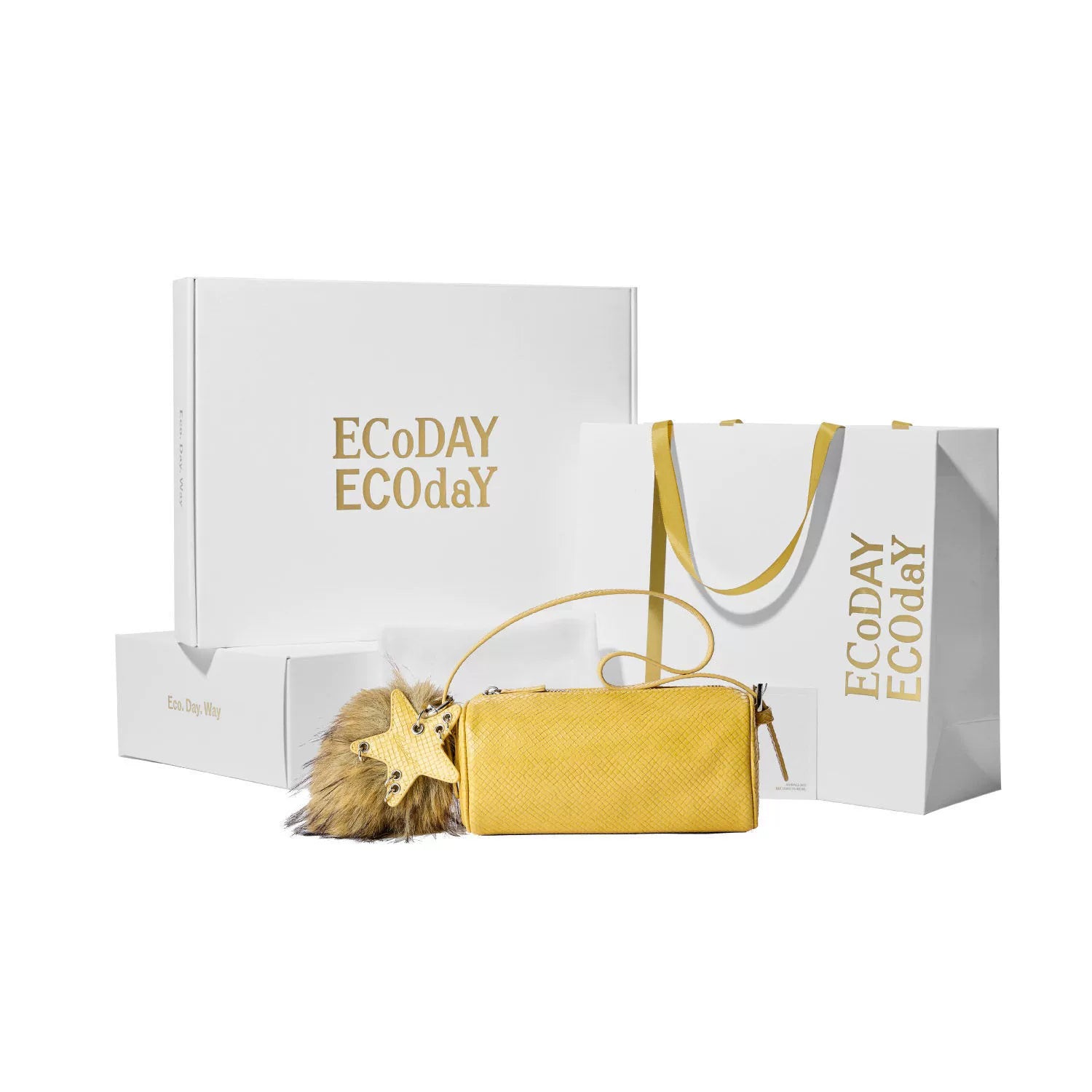 Faux-Fur Star Cylinder Shoulder Bag - Yellow Gift Box