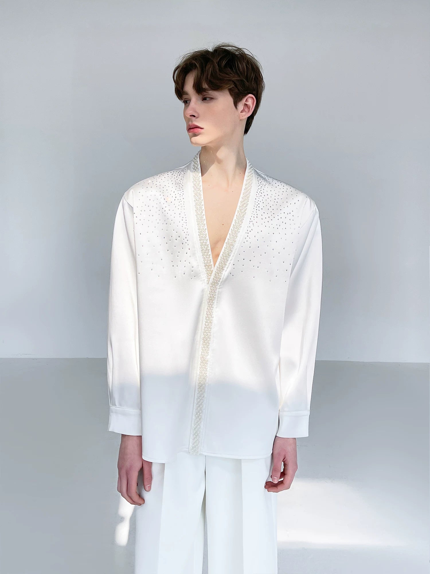 Ivory Constellation Crystal Satin Shirt