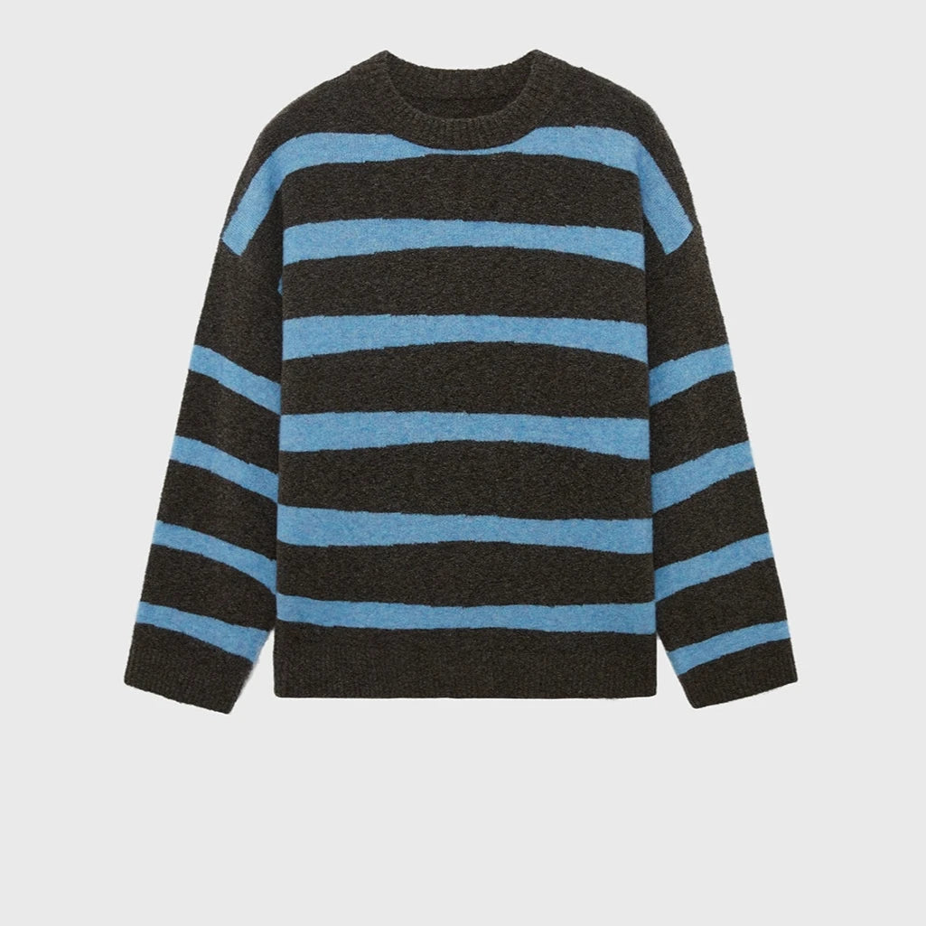 Contrast Stripe Crew Neck Knit Sweater