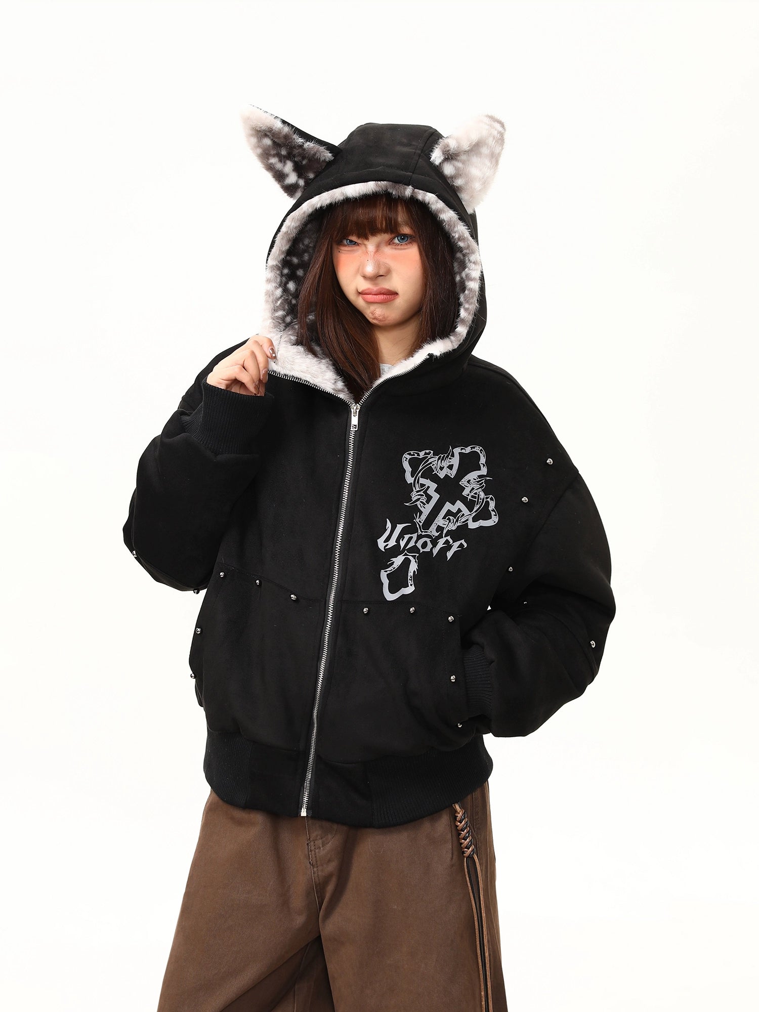 Midnight Howl Furry Ears Hoodie Jacket