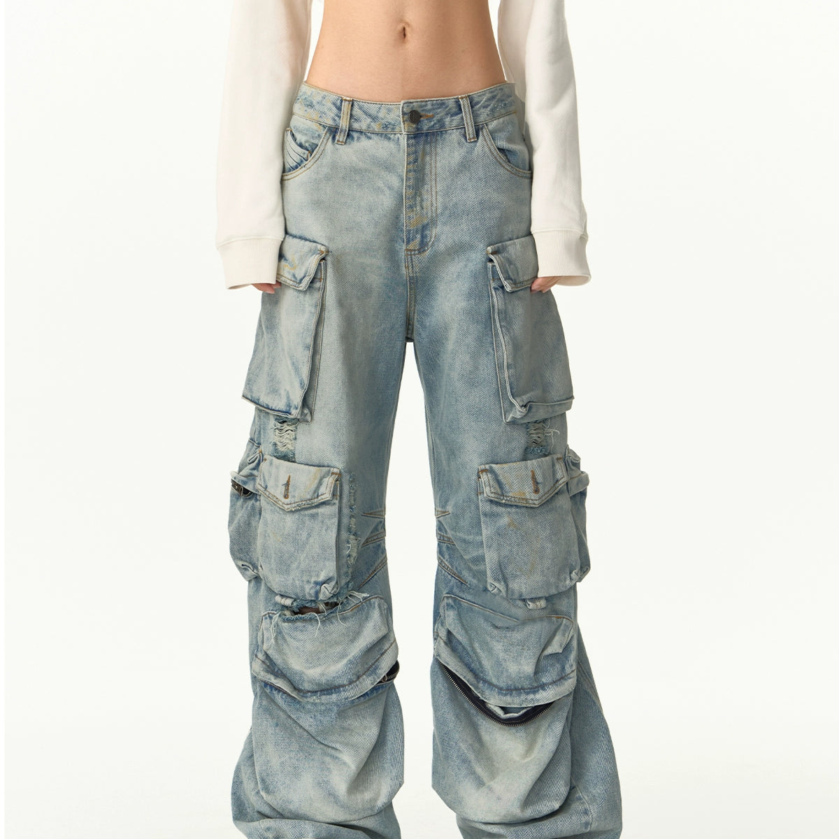 デニム・ジーパン HUECLOSET Pocket wide cargo denim pants SE110 HUECLOSET Diagonal Big Cargo Denim Pants (HUE/デニム