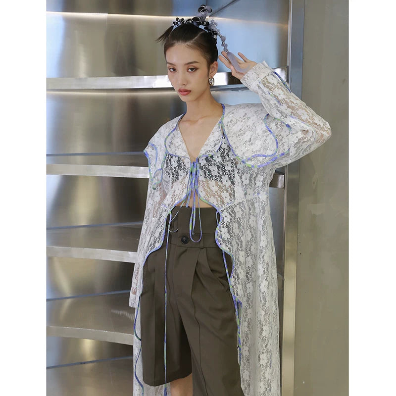 Iridescent Lace Sailor Collar Duster