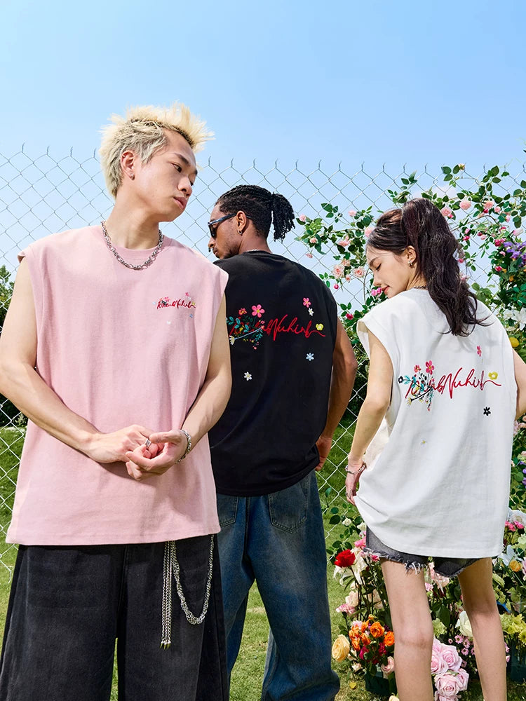 Oversized Floral Script Muscle Tank Top