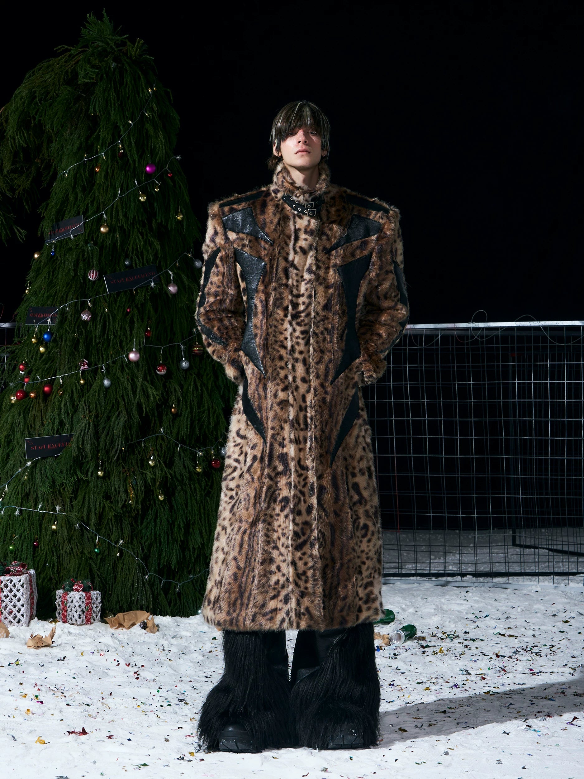 Savage Crest Long Leopard Faux‑Fur Coat