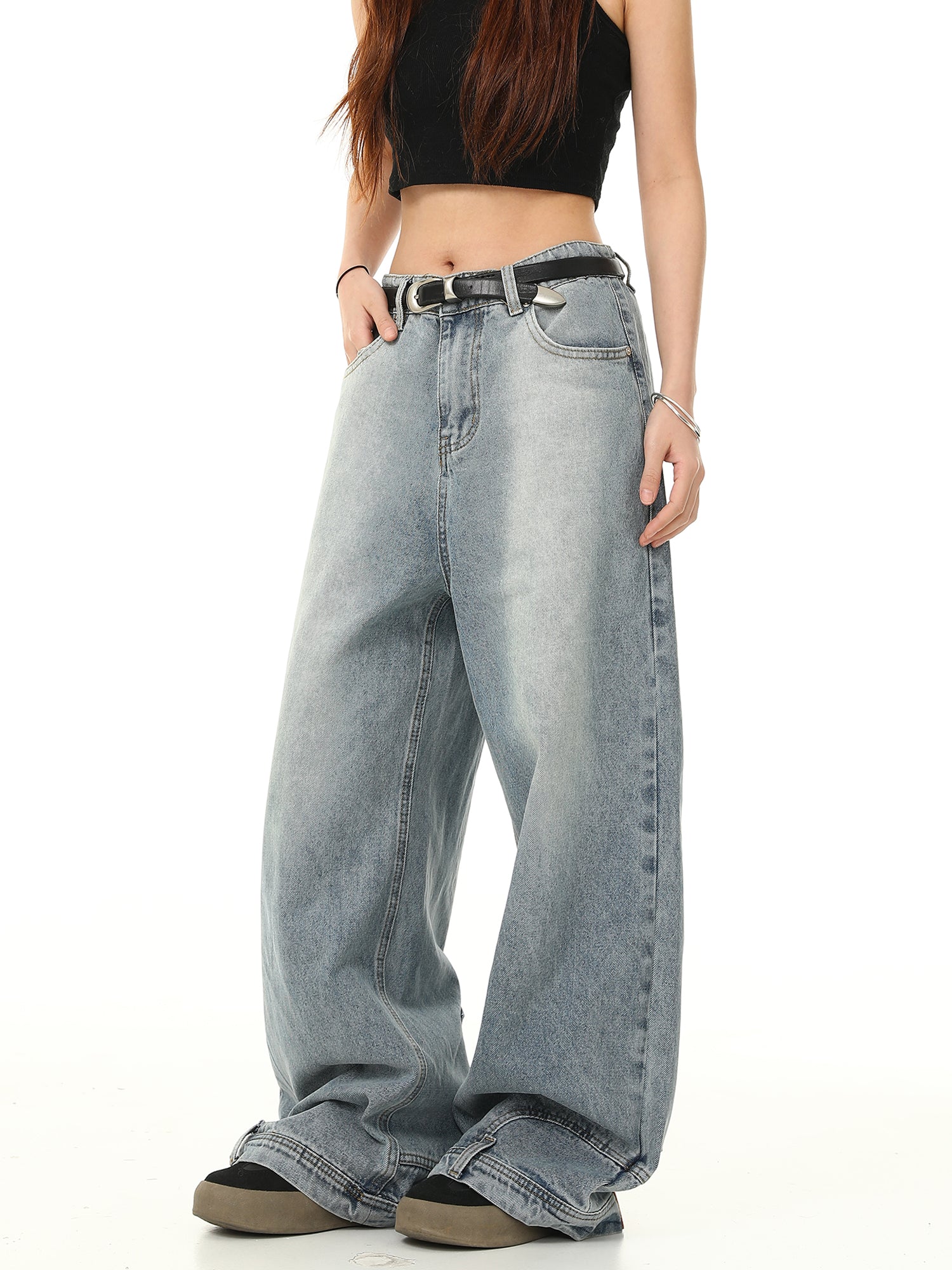 Light Wash Wide Leg Baggy Jeans