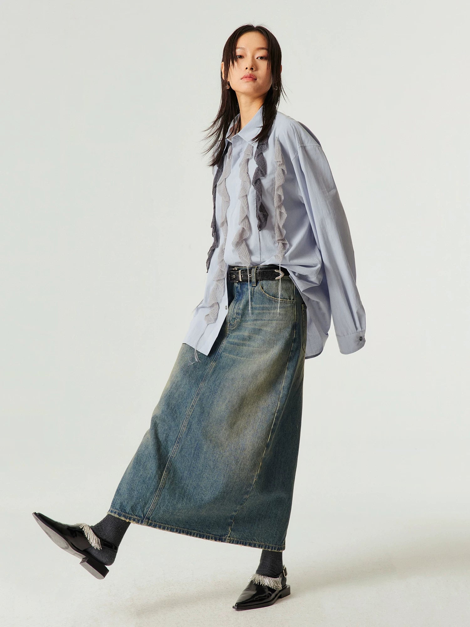 Stonefade Denim Midi Skirt