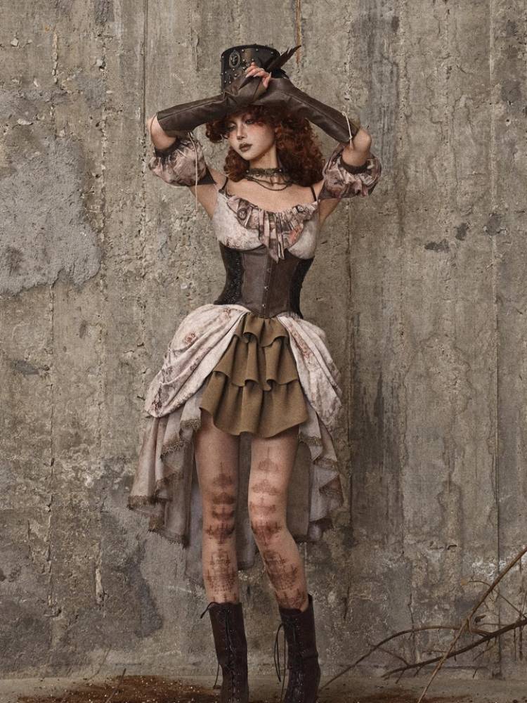 Steampunk Brown Leather Underbust Corset