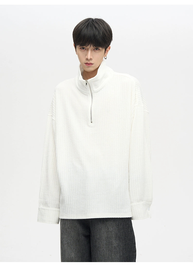 Quarter Zip Ribbed Cup Knit Sweater