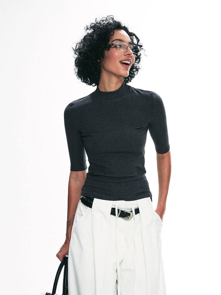 Mock Neck Half-Sleeve Top