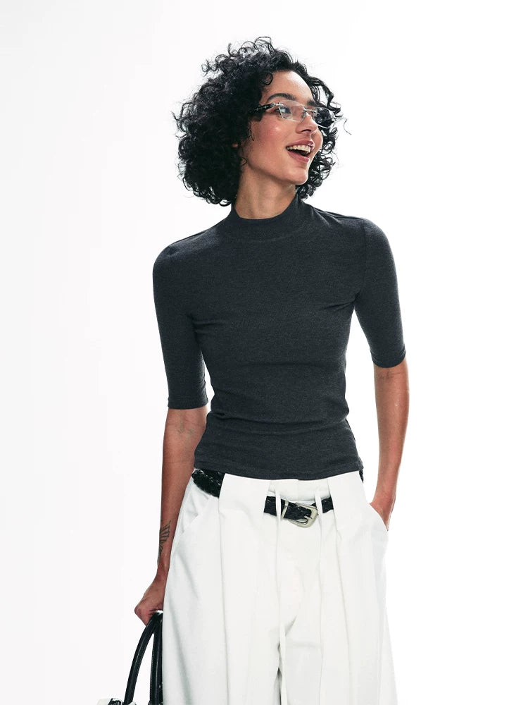 Ribbed Mock Neck Fitted Top