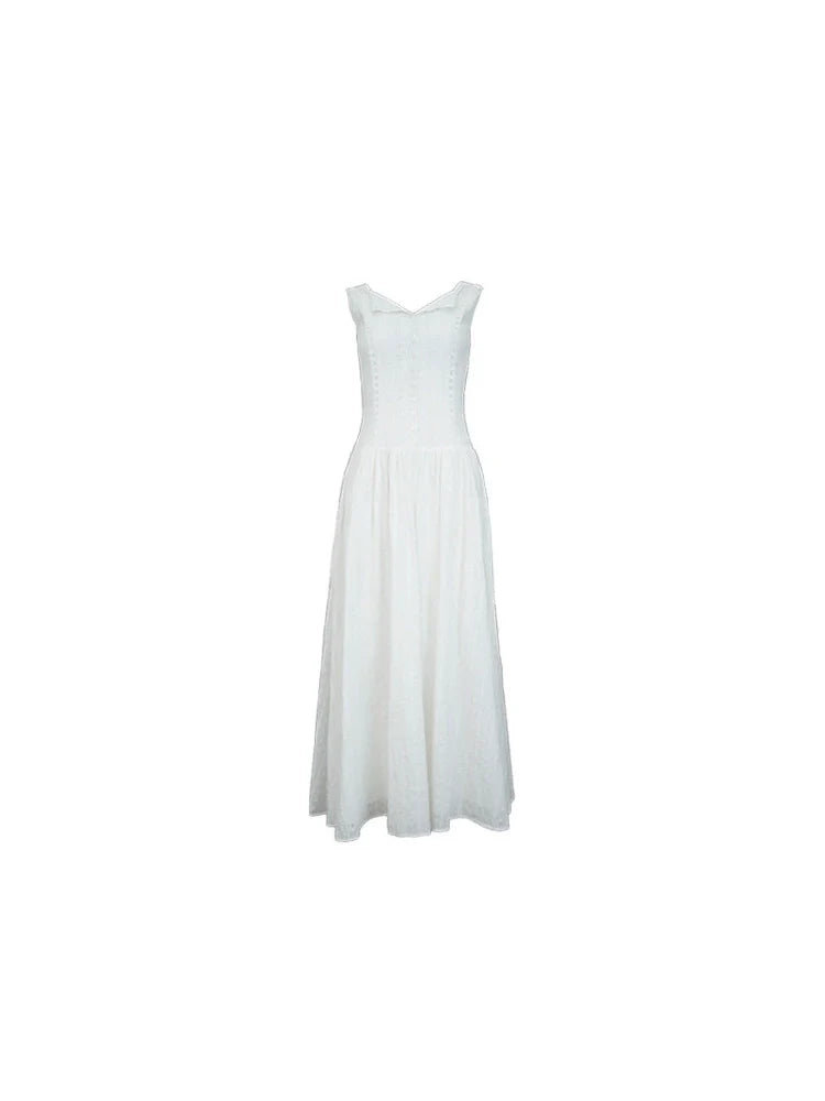 White Vintage V-Neck Maxi Dress