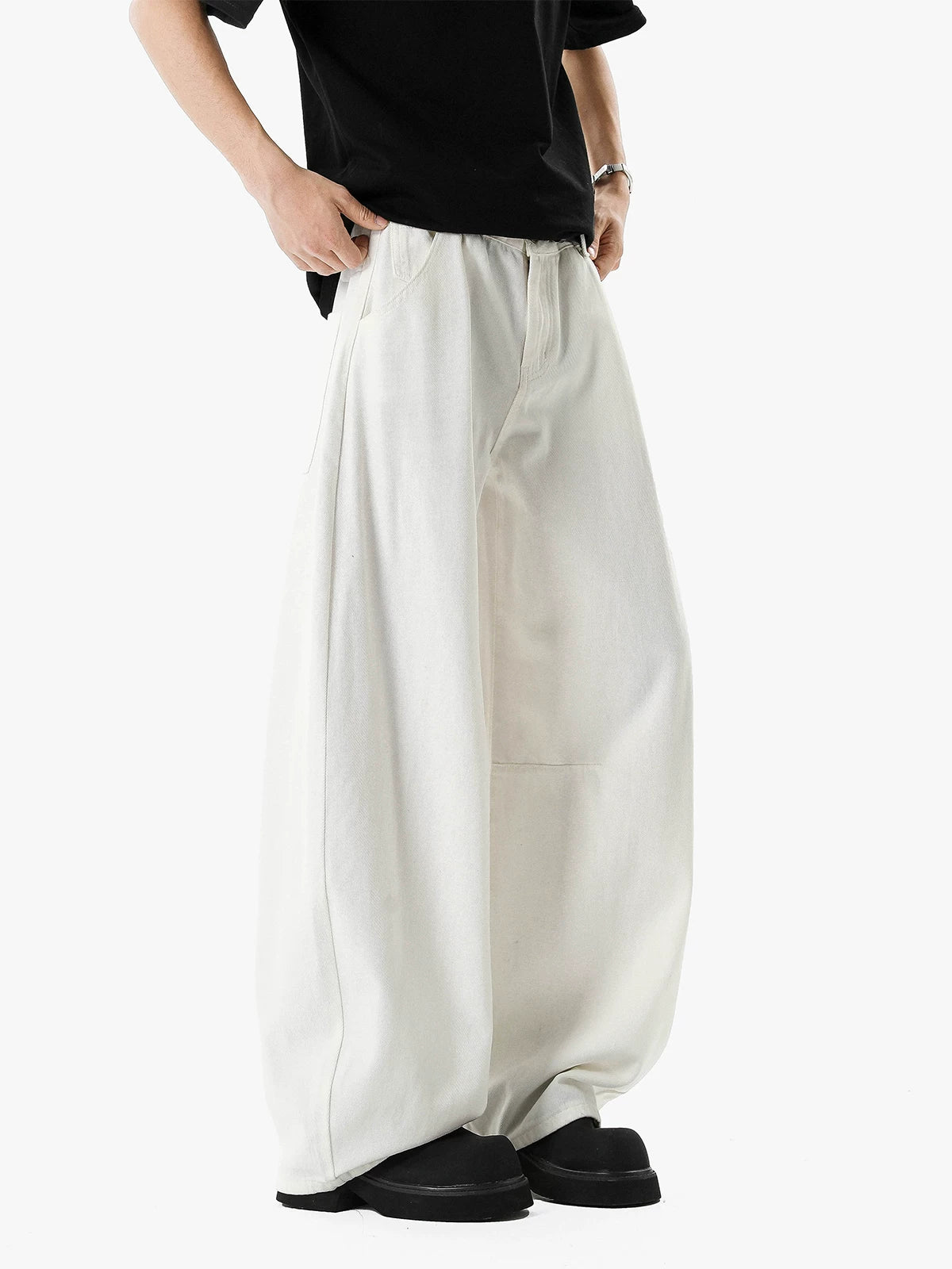 Ivory Drift Wide Denim Trousers
